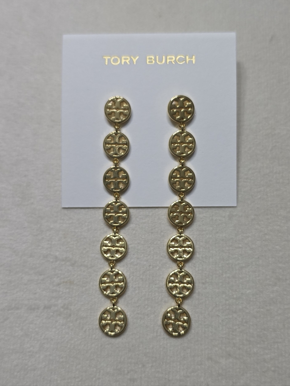 Tory Burch Long Linear Logo Drop Earrings